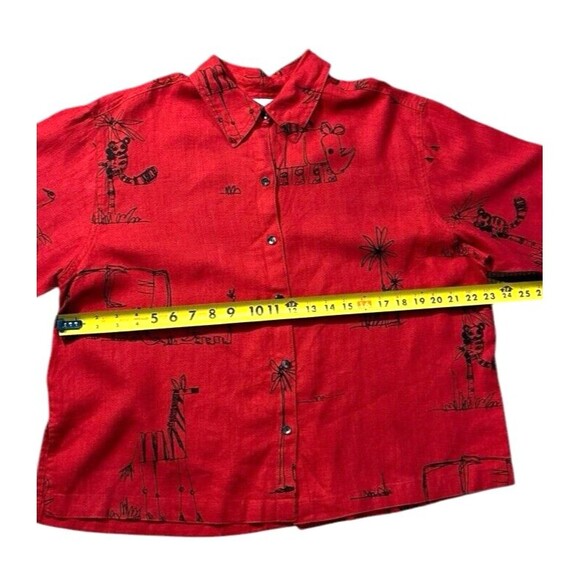 Chico’s red rhino elephant zebra shirt shacket long sleeve size 2 100% linen - Picture 12 of 15